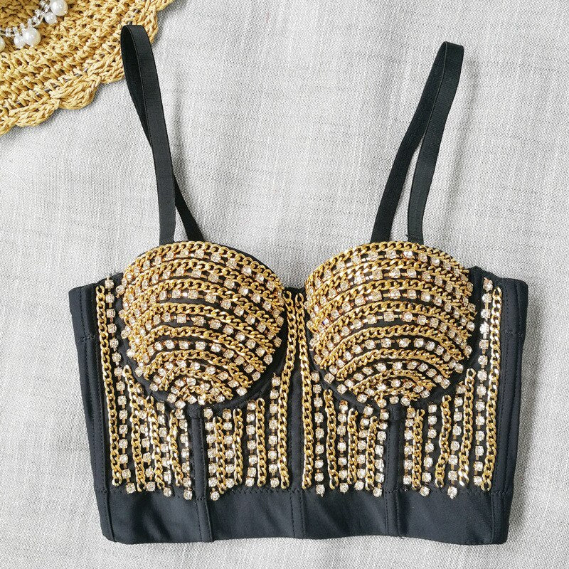 Rhinestone Streetwear Push Up Bustier Top Women Underbust Corset Mujer  Fashion Lingerie Crop Tops Woman Clothes