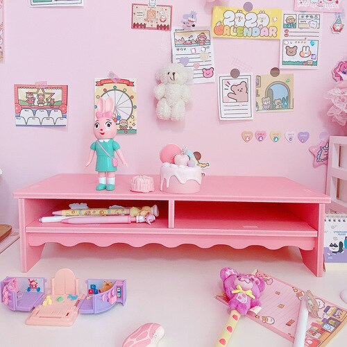 Pink Wooden Storage Stand for Desk