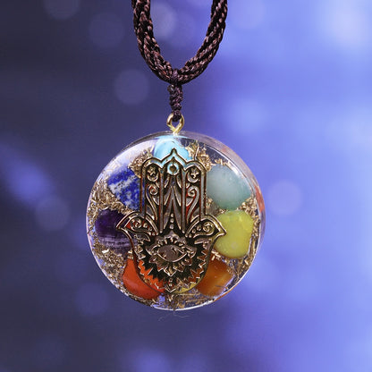 Hand Of Fatifa Orgonite Necklace Stone Chakra Pendant