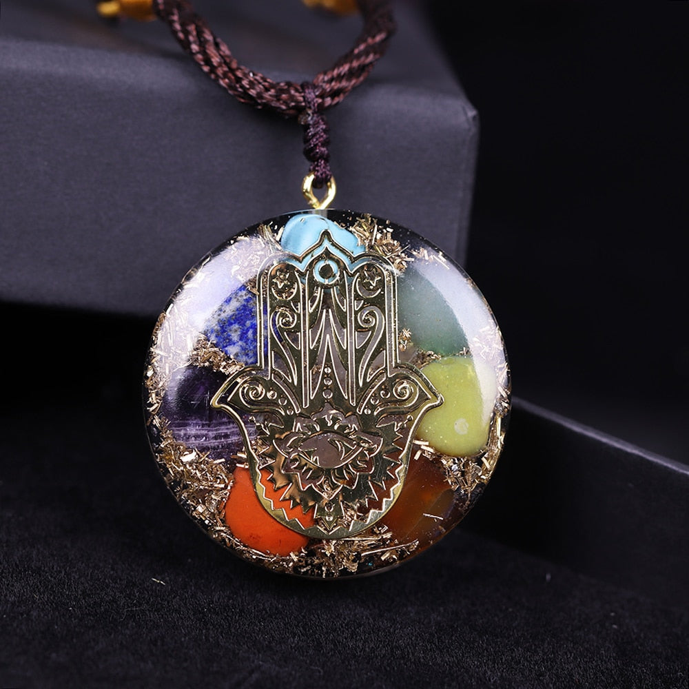 Hand Of Fatifa Orgonite Necklace Stone Chakra Pendant