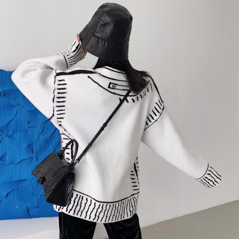 Graffiti Cardigan Women Loose V-neck Long Sleeve