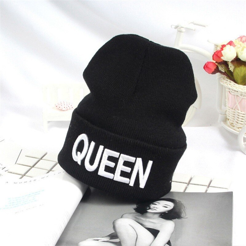 Beanies KING QUEEN Letter Embroidery Warm Hat Knitted Cap