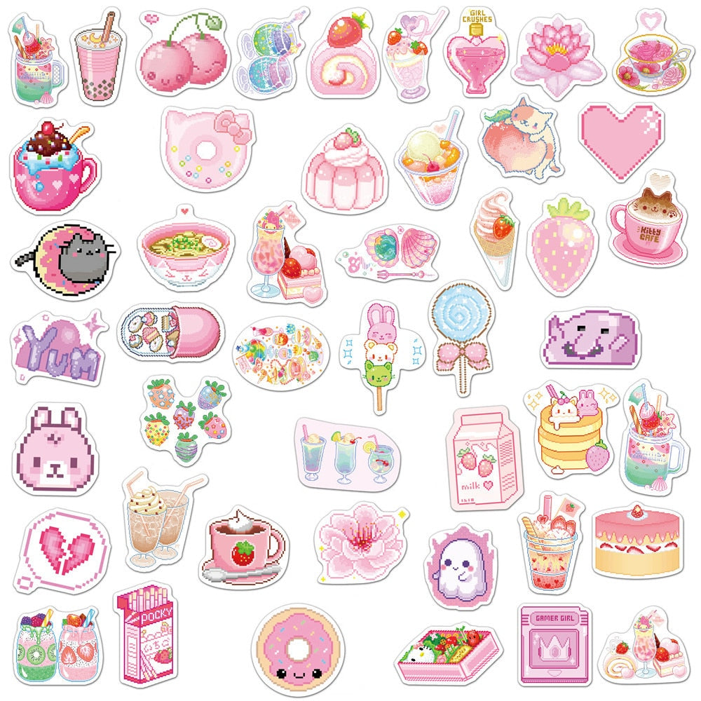 10/30/50PCS Cute Pink Cartoon Stickers