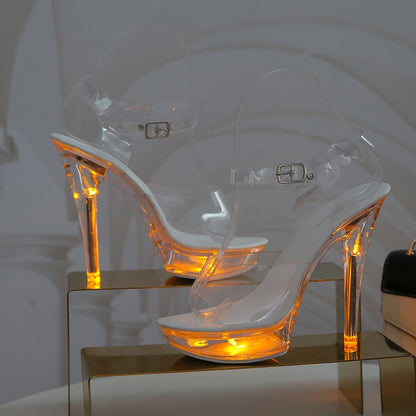 Light Up Glowing Luminous Clear Women Platform LED 13cm High Heel Transparent Heels Shoes