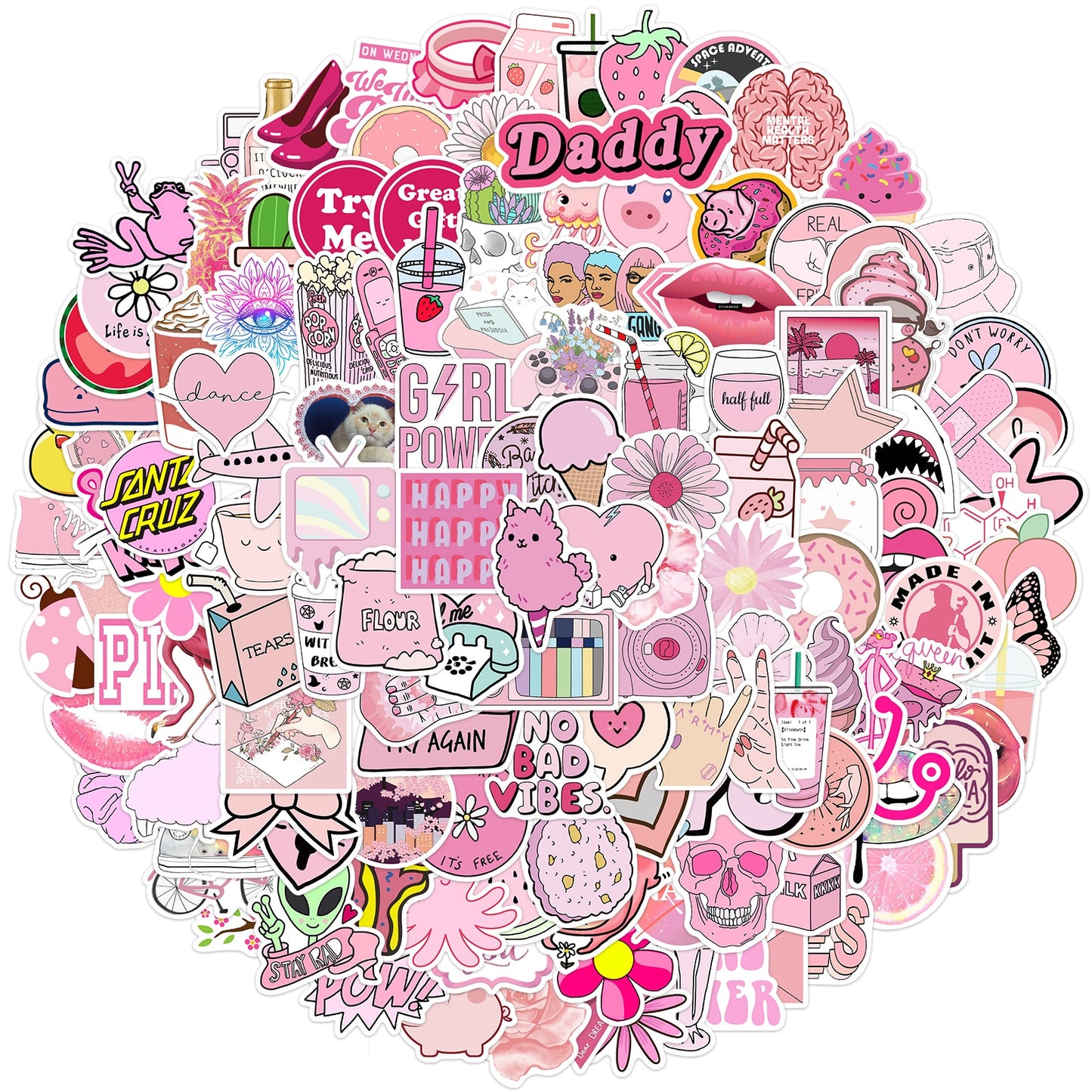 50/100/150pcs Cartoon Pink Girls Stickers