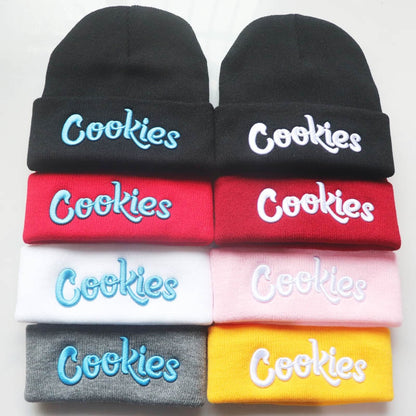 Trendy Knitted Hat Fashion Cookies Pattern Embroidery Ski Warm Winter Beanie Cap