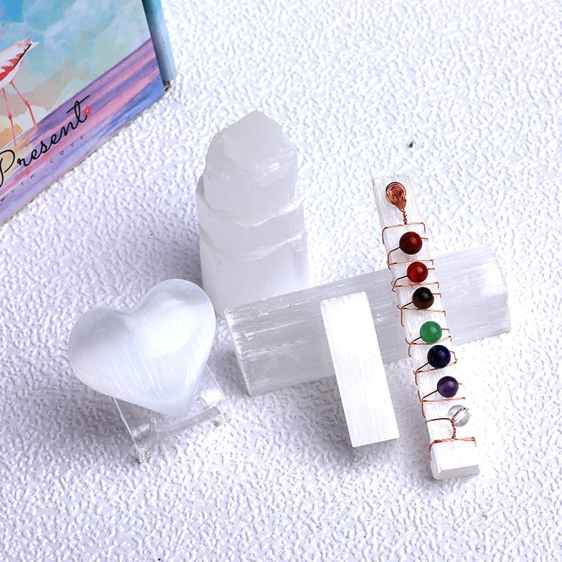 Natural Selenite Lamp White Gemstones Hand Carved Lamp Around Crystal Ore Healing Stone