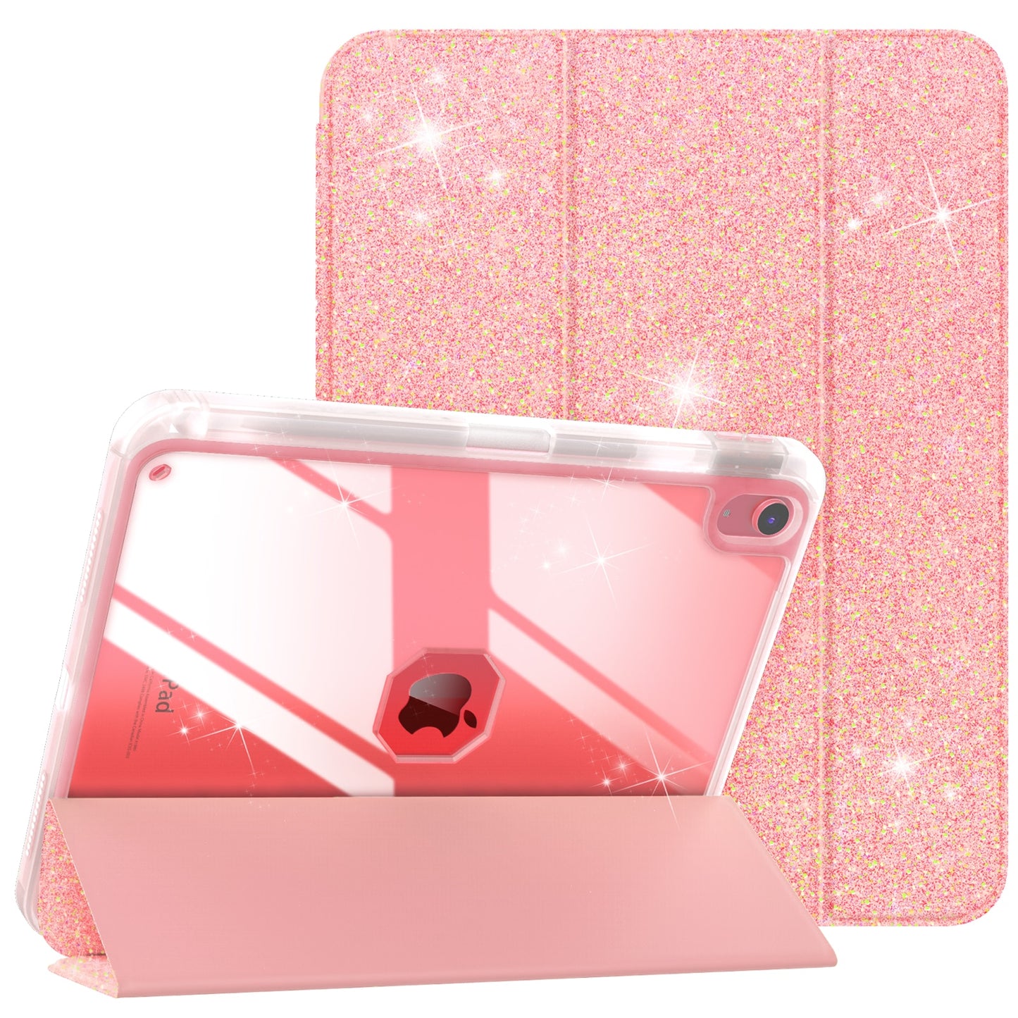 Case with Pencil Holder Hybrid Slim Tri-fold Stand Protective Cover with Clear Back for iPad 10