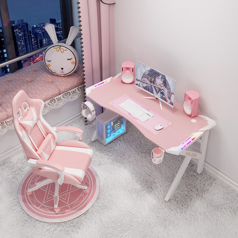 Pink gaming desk chair set