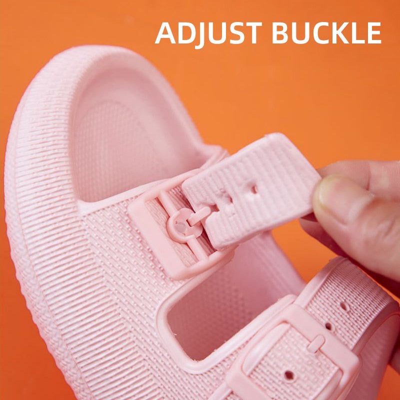 Fashion Buckle Thick Platform Slippers Women Home Soft Sole Cloud Slides