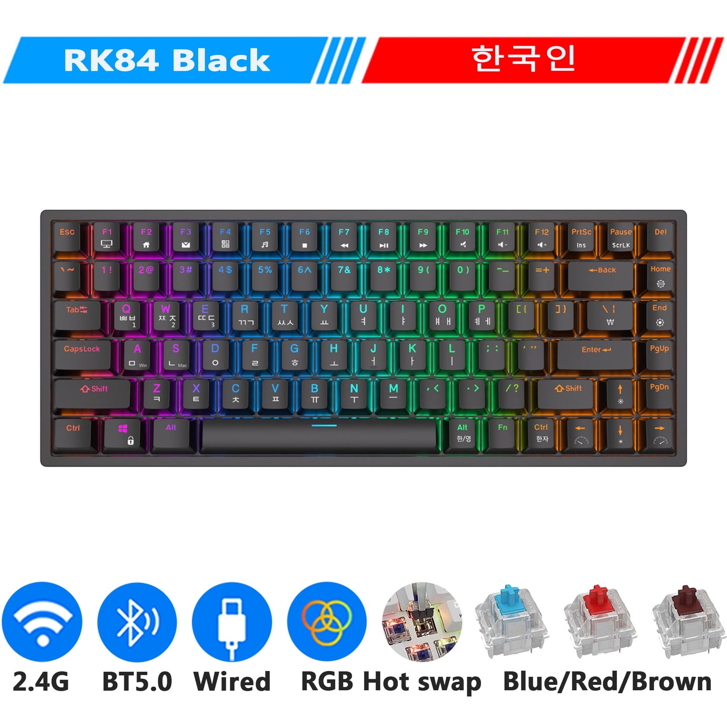 RGB Triple Mode Mechanical Keyboard Bluetooth Wireless Gamer Keyboard