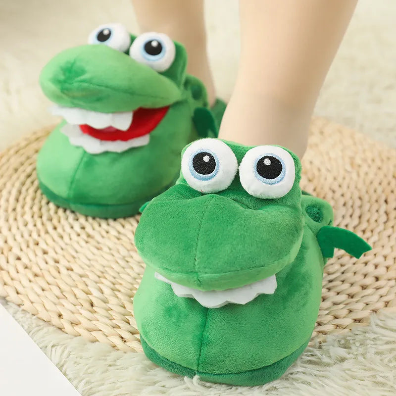 Women Crocodile Cotton Slippers With Moving Mouth Funny Non-slip Ladies