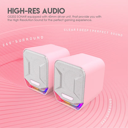 RGB Pink Computer Speaker 3.5MM Plug Stereo Surround Wired Speaker For Desktop