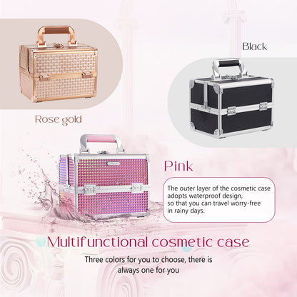 Portable Makeup Case with Mirror 2 Trays Make-up Suitcase Travel