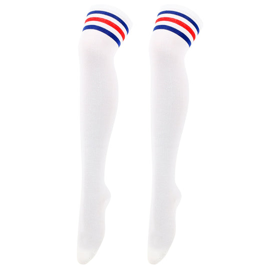 White Striped Over Knee Thigh High Long Tube Socks