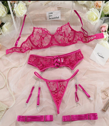Erotic Underwear Lace Transparent Bra Sets 4-Pieces