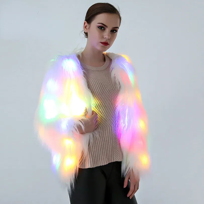 Women Fluffy LED Light Coat