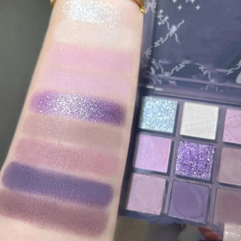 Purple Glitter 9-Color Pearlescent Matte Waterproof  Eye Shadow Palette