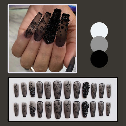 24Pcs Phantom Dark Butterfly Fake Nails