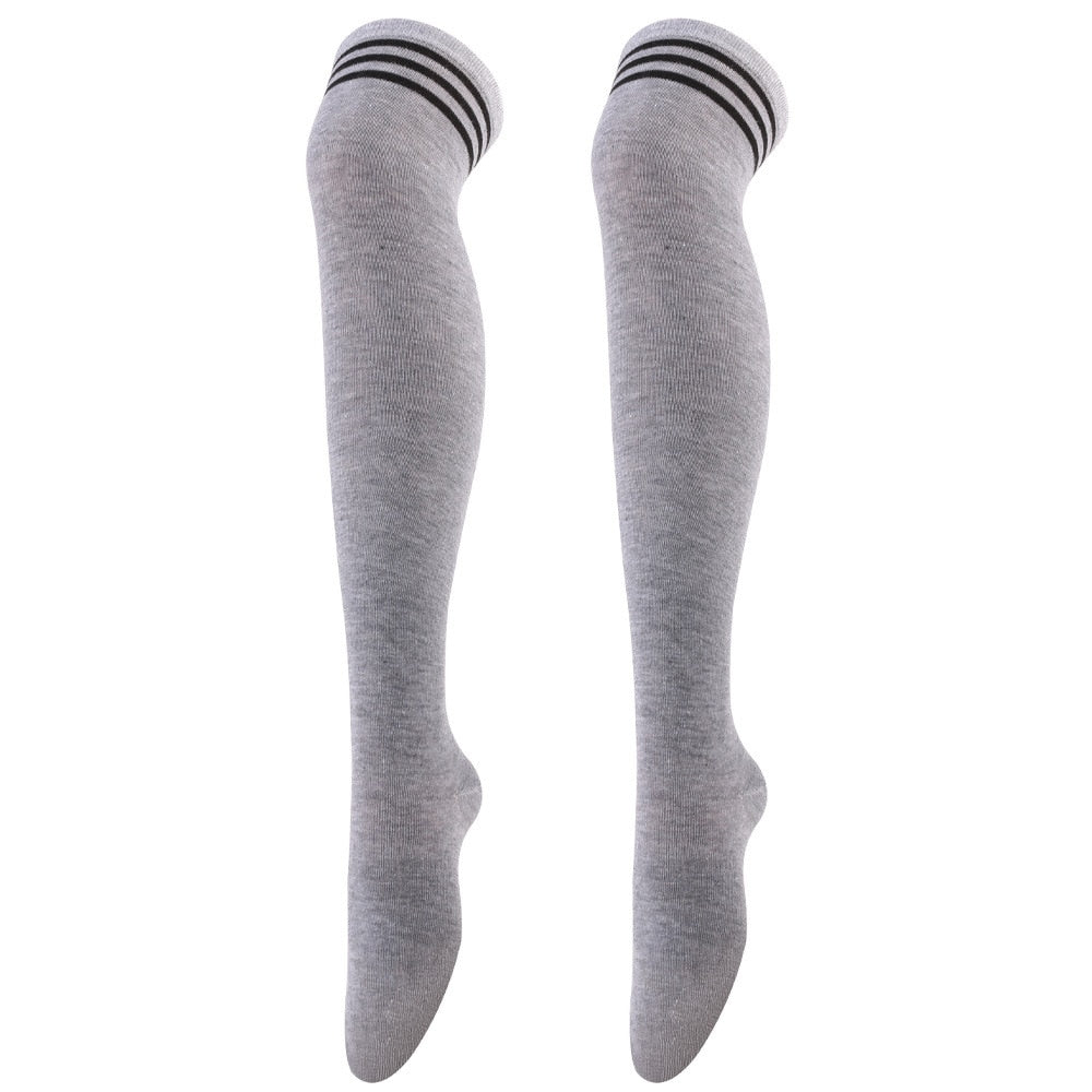Gray Striped Over Knee Thigh High Long Tube Socks