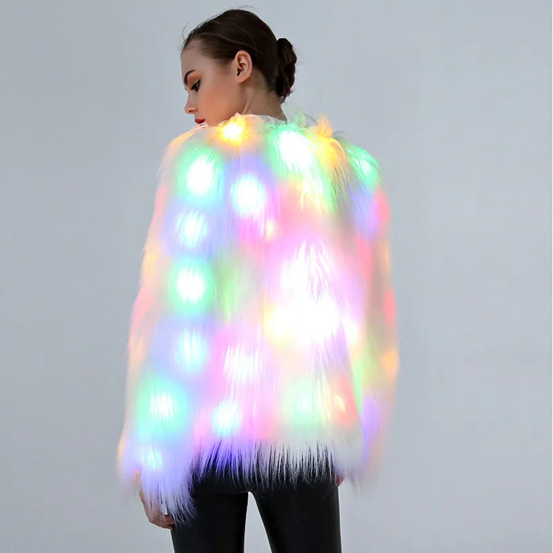 Women Fluffy LED Light Coat