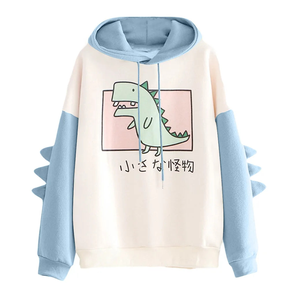 Dinosaur Cartoon Hoodie Women Fashion Sweatshirt Casual Print thick sweater