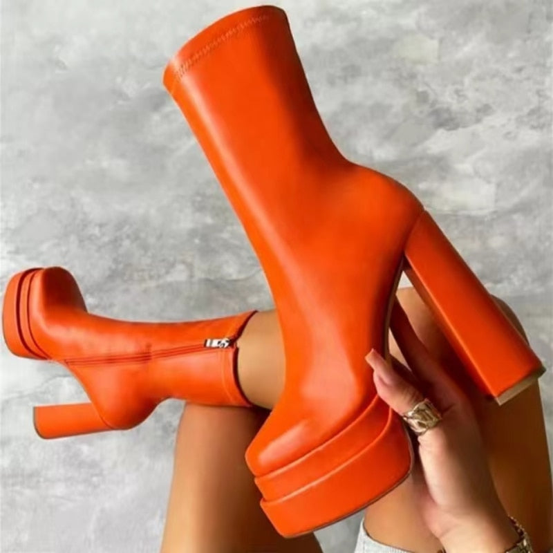 Chunky High Heels Ankle Shoes