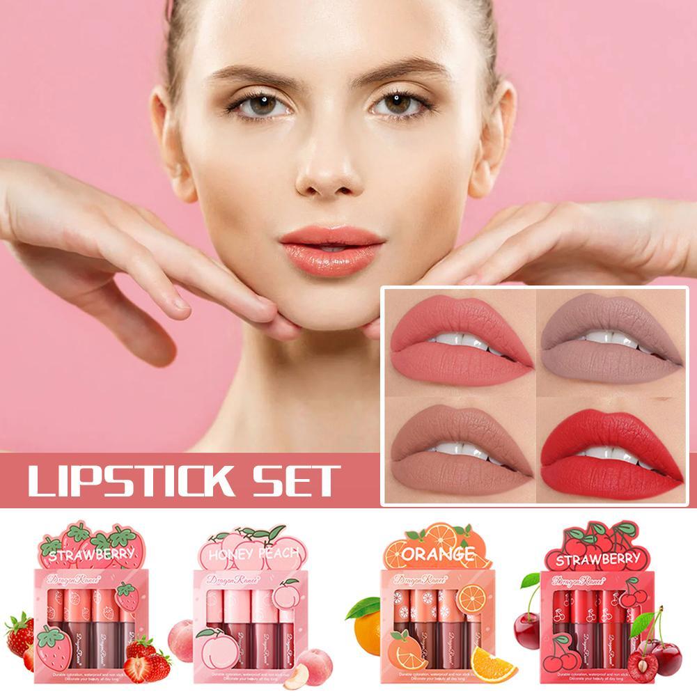 Four Mini Sets Of Women's Velvet Matte Lip Glaze