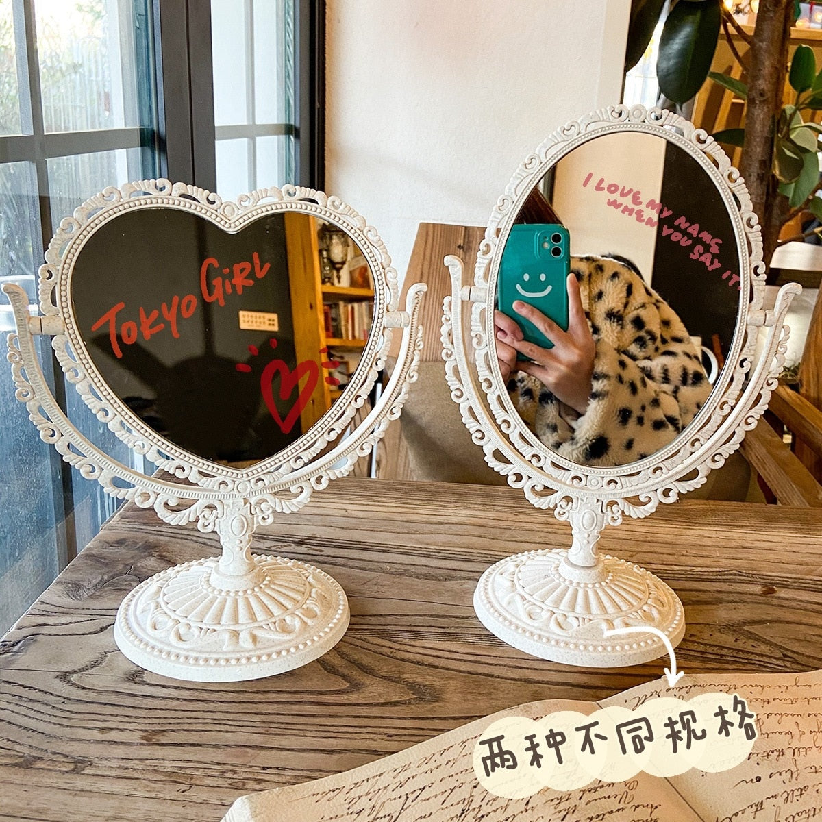 Heart Shaped Oval 360 Degree Rotating European Vintage Removable Hand Mirror