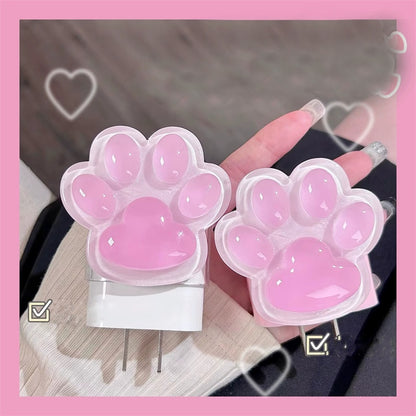 Pink Cute Big Cat Paw Transparent Silicone Charger Case