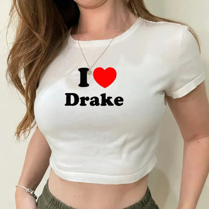 I Love Drake Red Love Heart Women Cropped Top