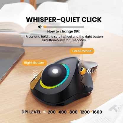Wireless Bluetooth Trackball Mouse Rechargeable RGB Backlit Rollerball Mouse