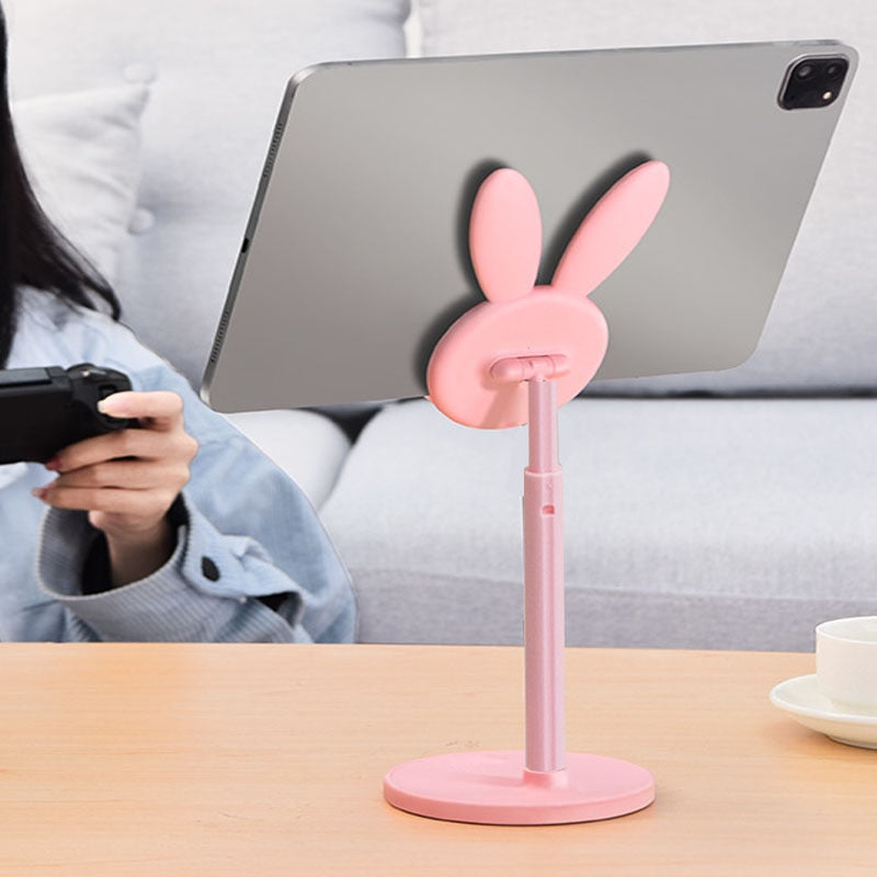 Pink Phone Holder Desktop Cell Phone Stand For Smartphone Adjustable Lovely Rabbit
