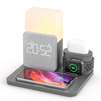 4 In 1  Wireless Fast Charging Stand Dock Alarm Clock for iPhone