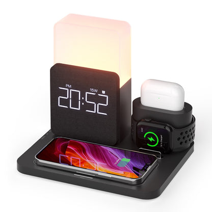 4 In 1  Wireless Fast Charging Stand Dock Alarm Clock for iPhone