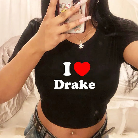 I Love Drake Red Love Heart Women Cropped Top
