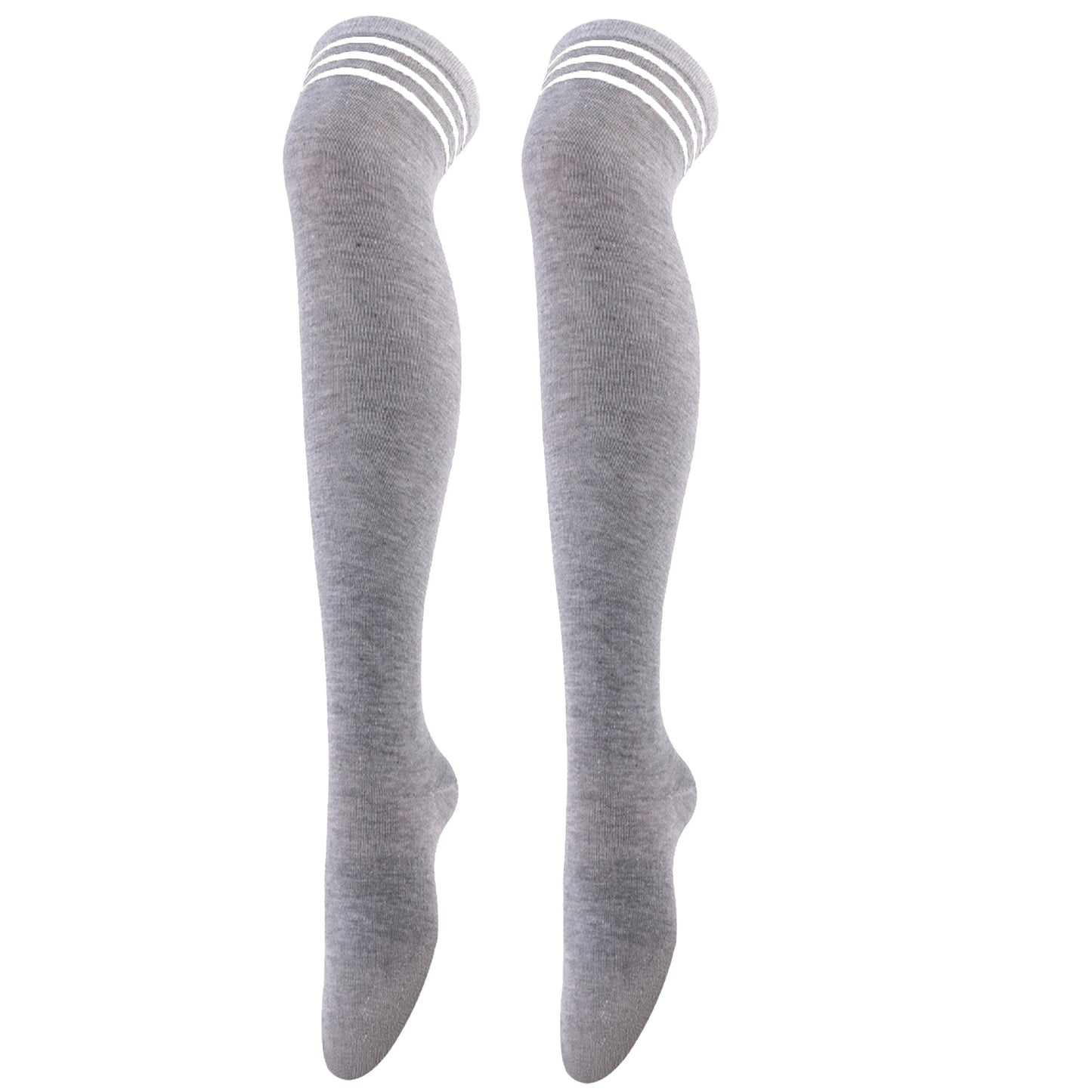Light Gray Striped Over Knee Thigh High Long Tube Socks