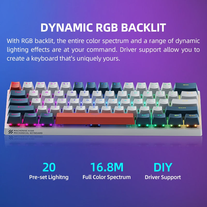 Mini Mechanical Keyboard 60% Form Factor Wired Full Key Hot-Swappable RGB Backlit 61Keys Gaming Keyboard
