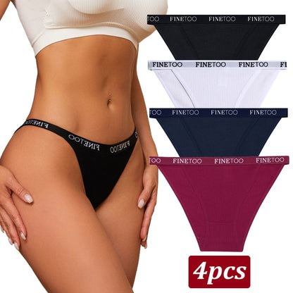 4PCS Cotton Panties for Women Sexy Low Waist Briefs Underwear Soft Breathable S-XL