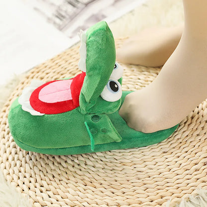 Women Crocodile Cotton Slippers With Moving Mouth Funny Non-slip Ladies