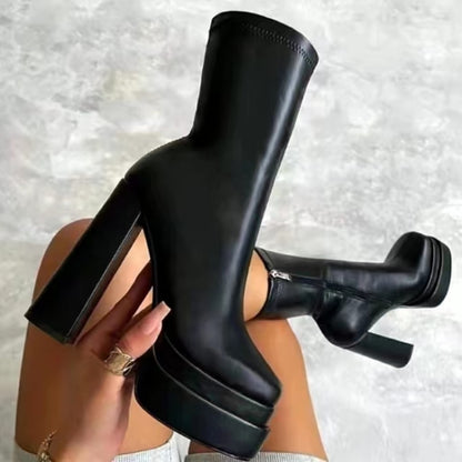 Chunky High Heels Ankle Shoes