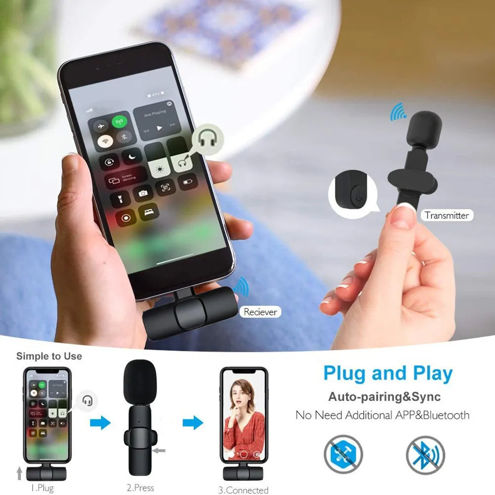 Wireless Microphone Portable Audio Video Recording Mini Mic For iPhone Android