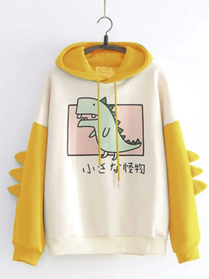 Dinosaur Cartoon Hoodie Women Fashion Sweatshirt Casual Print thick sweater