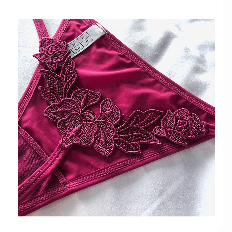 Floral Embroidered Sexy Briefs Low Waist G-String