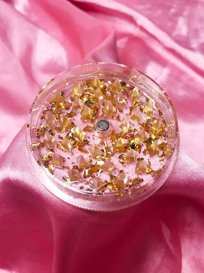 Cute Resin Herb Grinder - Gold and Butterfly Flakes