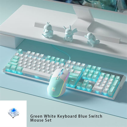 Cyan Wired Blue Switch Brown Switch 104 Key Ice Blue Backlight Mechanical Keyboard Mouse Headset Set