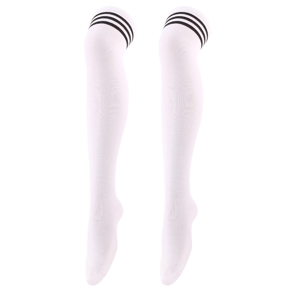 White Striped Over Knee Thigh High Long Tube Socks