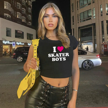 I Love Skater Boys Womens Cropped Top