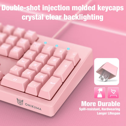 Gaming 104 Keys Keyboard and Mouse with LED Backlight Pink Wired Ergonomic Design Keyboards Mouse