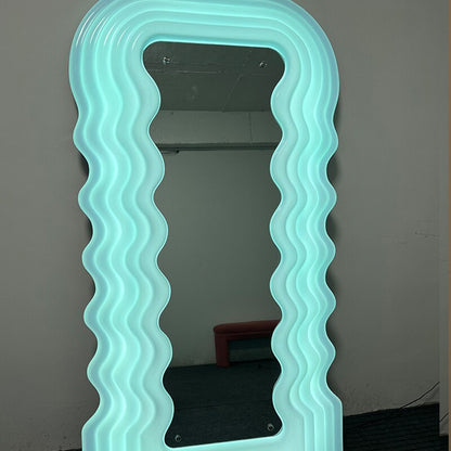 Led Light Standing Mirror Art Irregular Modern Wavy Luxury Lamp Full Length Mirror